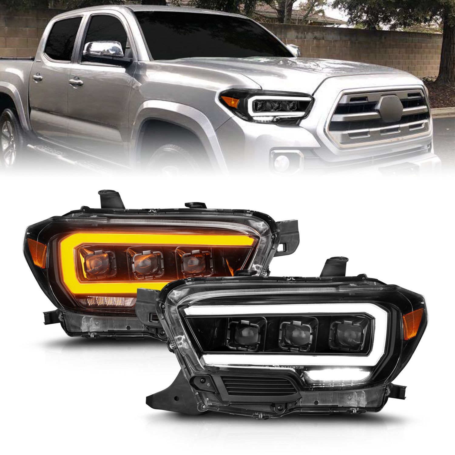 Full LED Projector Headlights With Sequential Turn Signals Toyota Tacoma  (Halogen DRL) 2016-2022