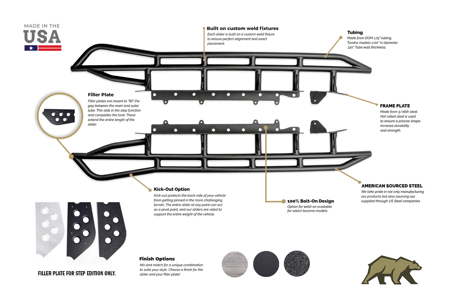 Cali Raised LED Step Edition Bolt On Rock Sliders 2003-2009 Toyota 4Runner