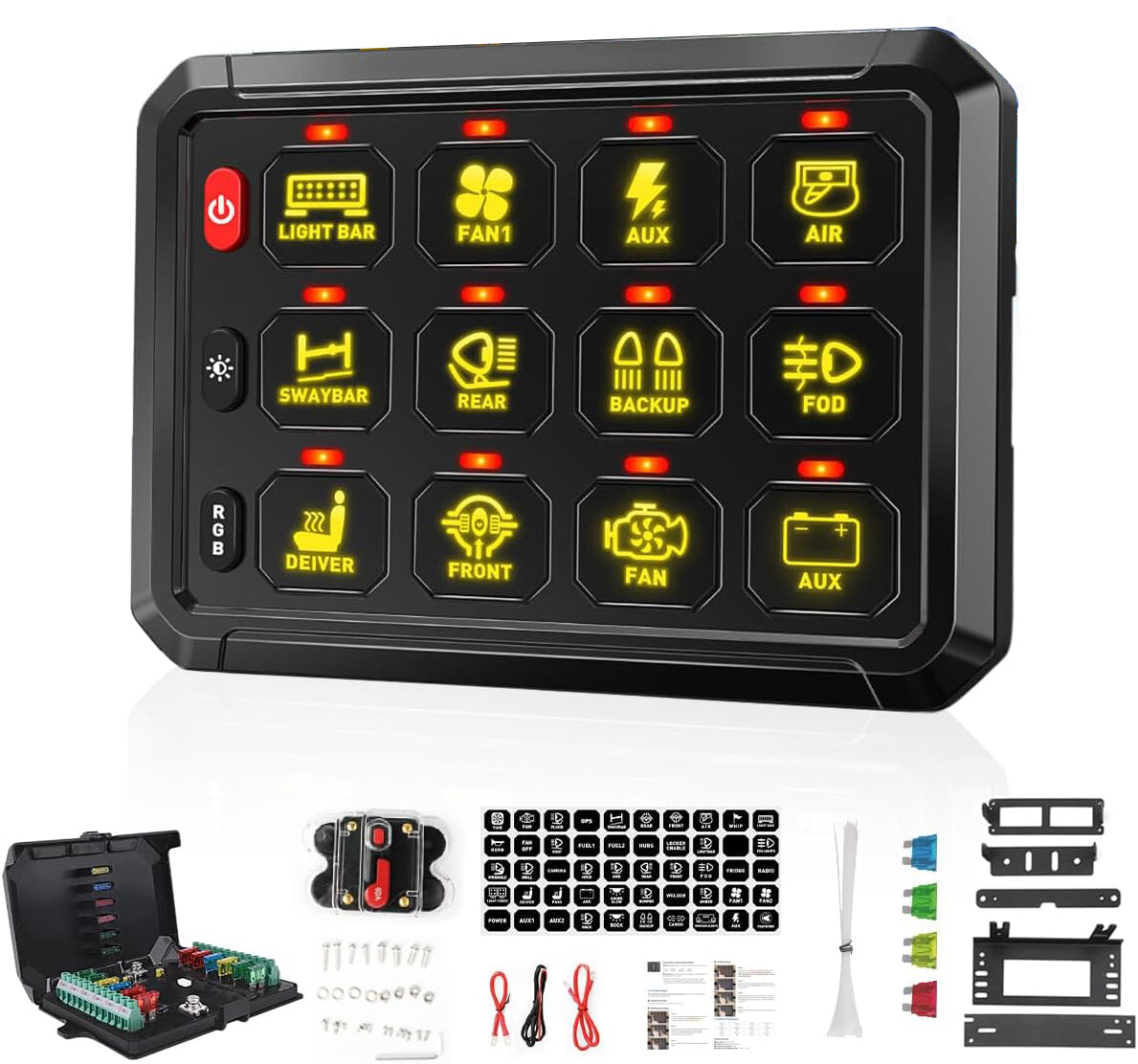 12-Gang Switch Panel With RGB And Remote Control Bluetooth App truck jeep sxs rzr can-am x3 speed utv