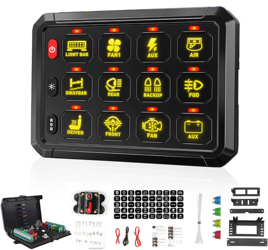 12-Gang Switch Panel With RGB And Remote Control Bluetooth App truck jeep sxs rzr can-am x3 speed utv