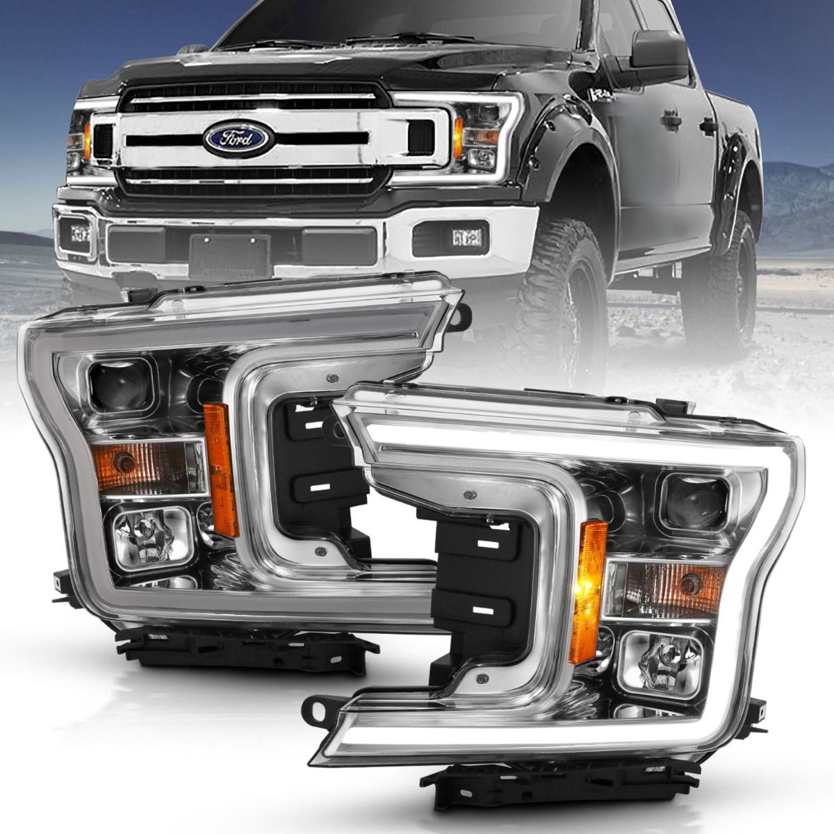 Anzo Projector LED Plank Style Headlights Chrome Ford F150 2018-2020 - Mid-Atlantic Off-Roading