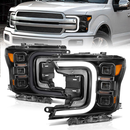 Anzo Full LED Smoke C Bar Projector Headlights Black with Sequential Signal (Factory Halogen Model) Ford F150 2018-2020 - Mid-Atlantic Off-Roading