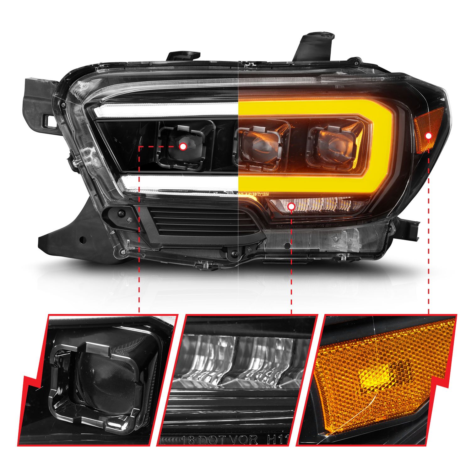 Full LED Projector Headlights With Sequential Turn Signals (LED DRL) Toyota  Tacoma 2016-2022