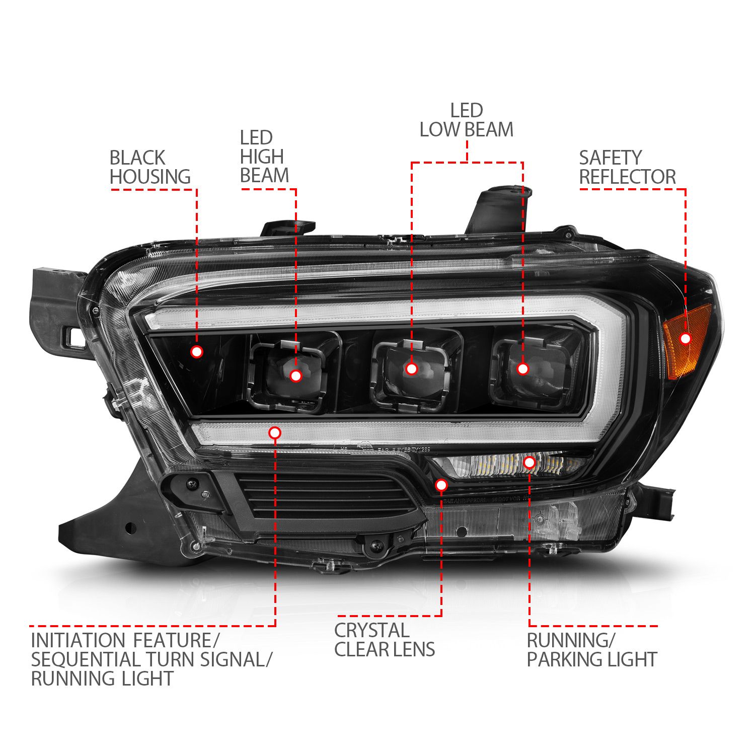 Full LED Projector Headlights With Sequential Turn Signals Toyota Tacoma  (Halogen DRL) 2016-2022